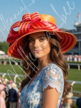 Kentucky Derby Oaks Orange & Pink Statement Hat Bold Stripe Spring